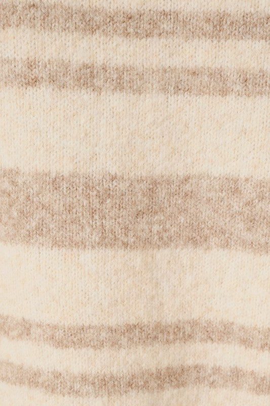 Cozy Neutral Striped Slouchy Knit Crew Neck Sweater