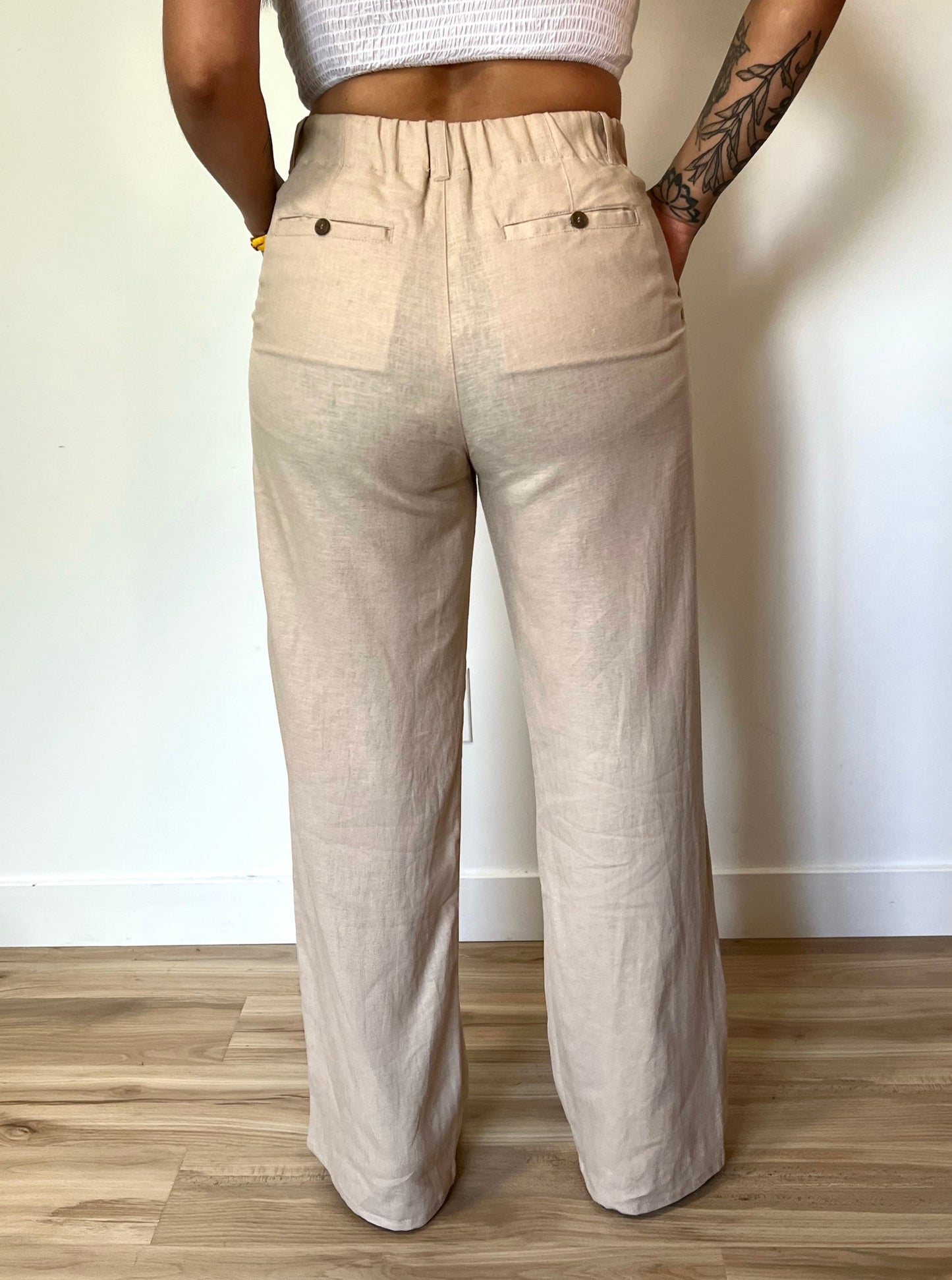 Pleated Linen Pants - Khaki