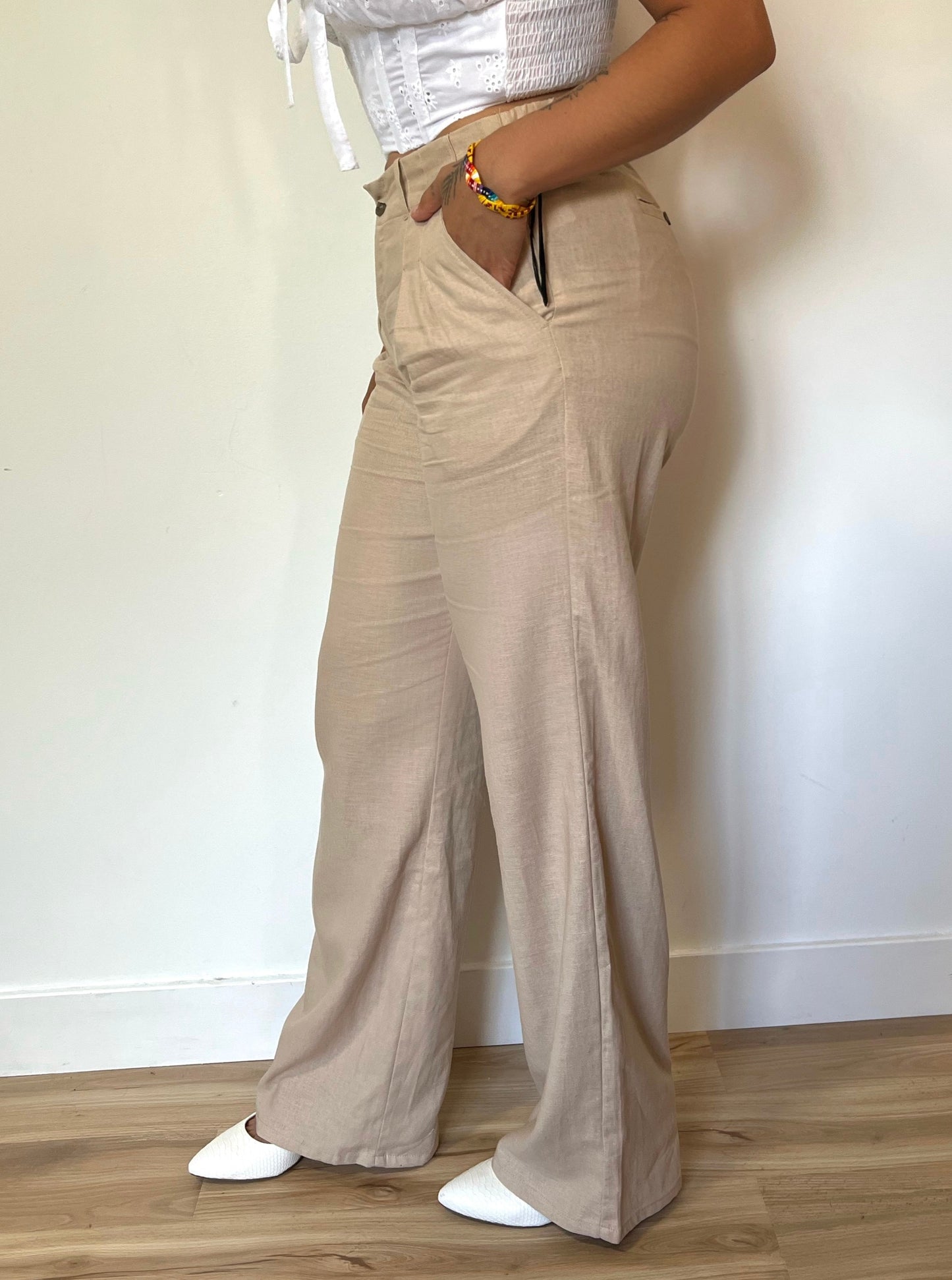 Pleated Linen Pants - Khaki