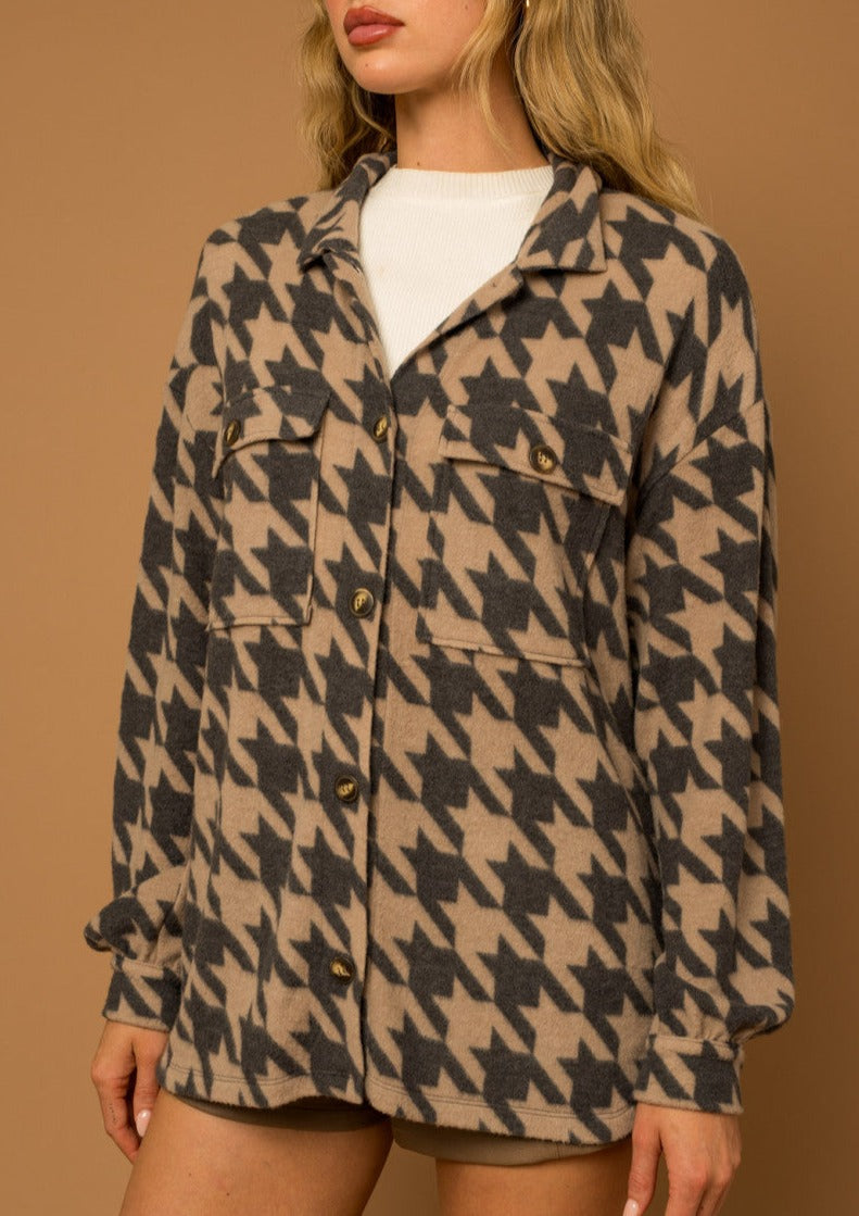 Houndstooth Fleece Shirt Jacket