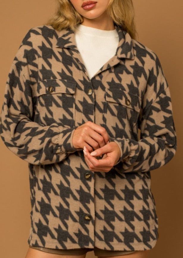 Houndstooth Fleece Shirt Jacket