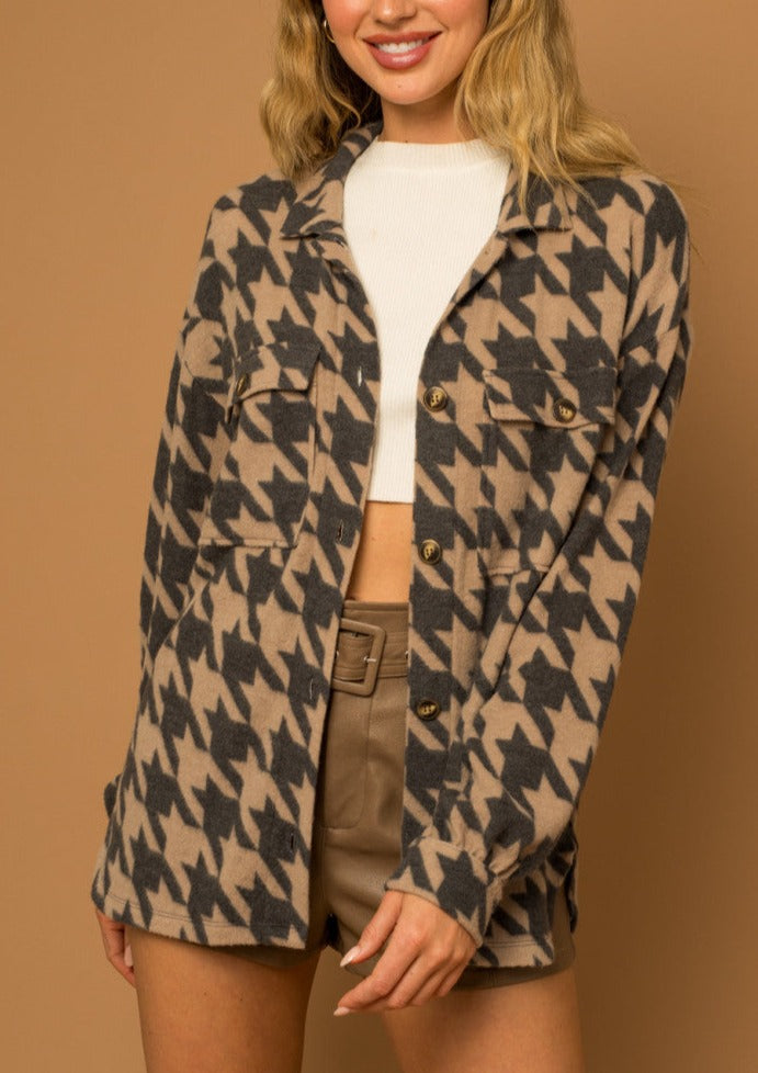 Houndstooth Fleece Shirt Jacket