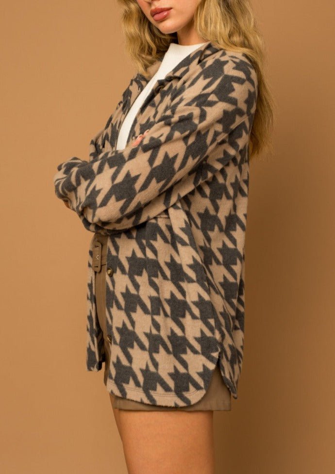 Houndstooth Fleece Shirt Jacket