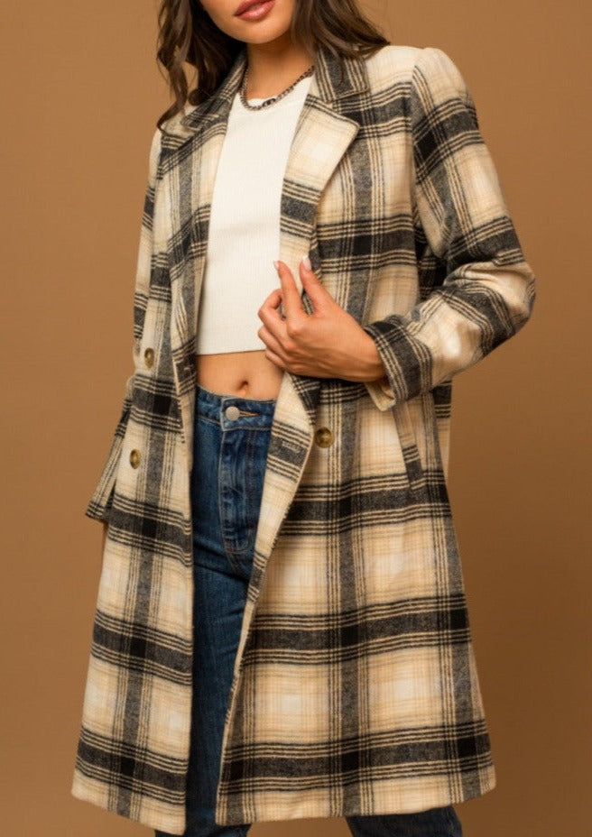 Double-Breasted Plaid Coat