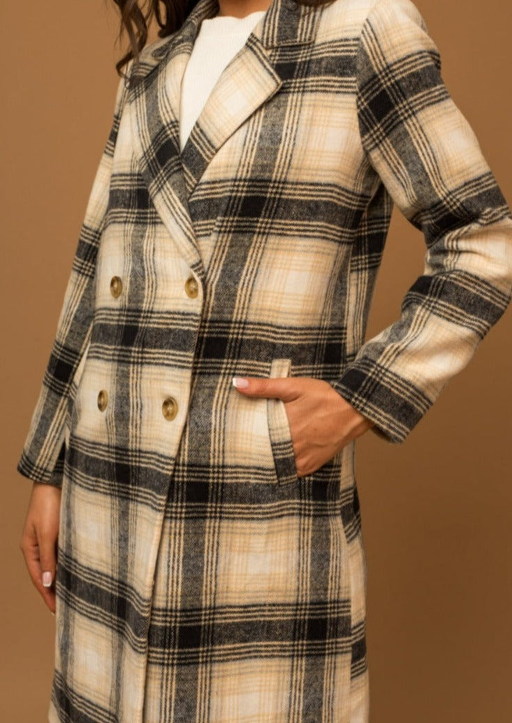 Double-Breasted Plaid Coat