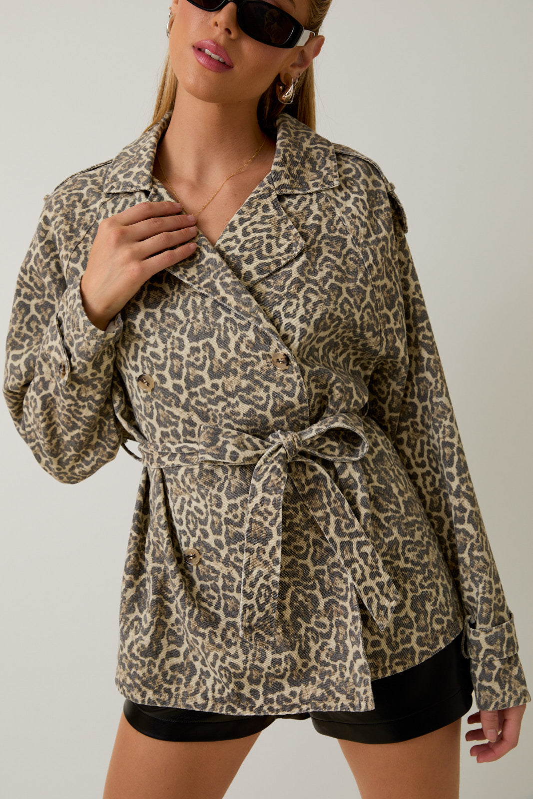 Hourglass Leopard Short Trench Coat
