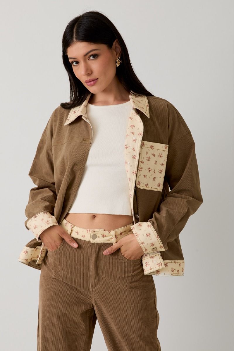 Floral Trim Corduroy Jacket