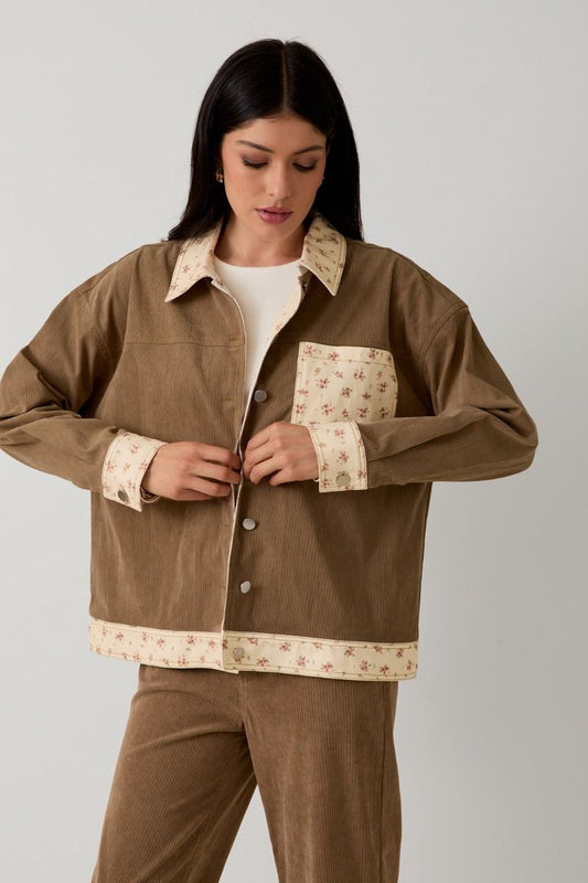 Floral Trim Corduroy Jacket