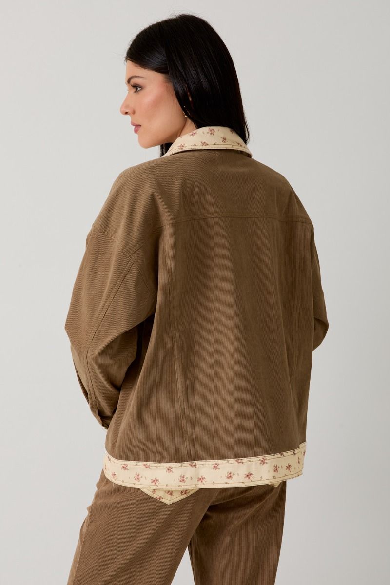 Floral Trim Corduroy Jacket