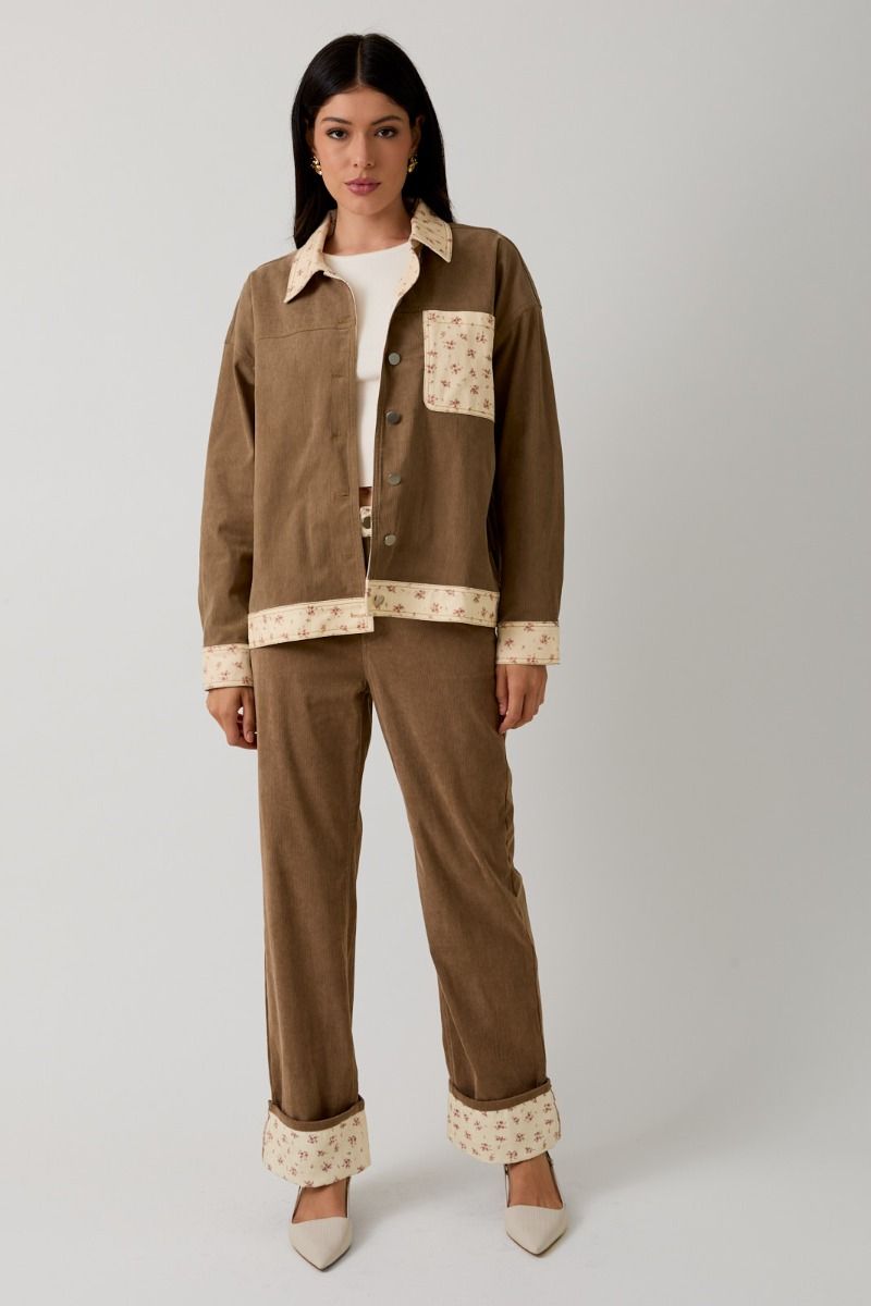 Floral Trim Corduroy Jacket