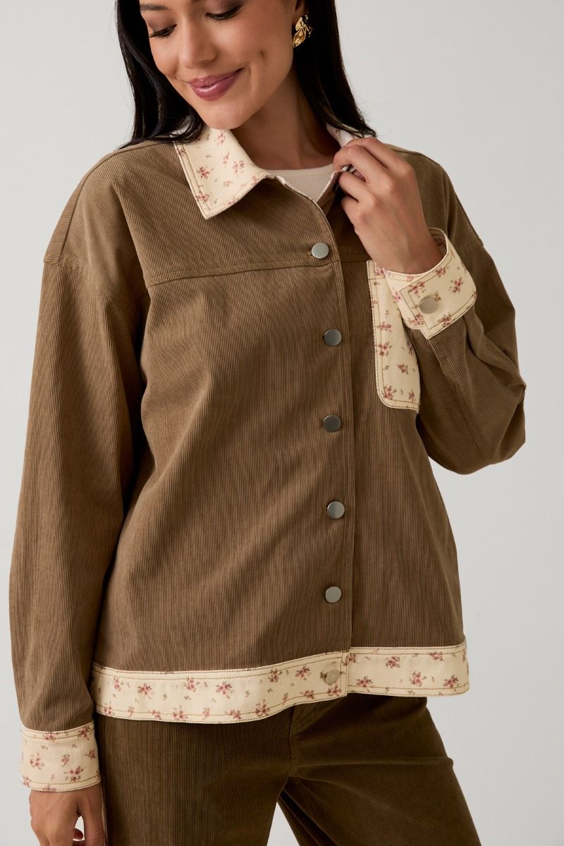 Floral Trim Corduroy Jacket