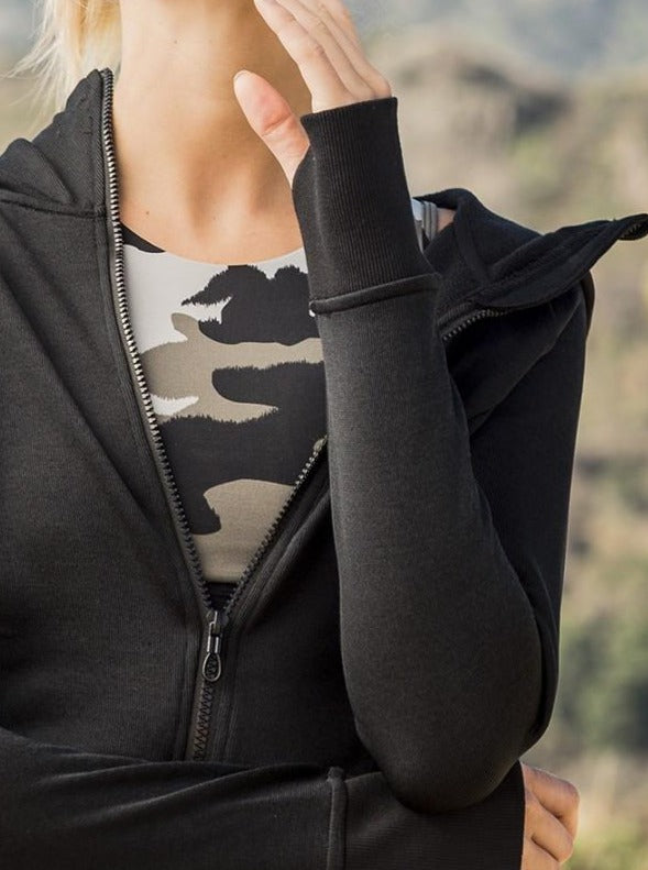 Slim Fit Zip Hoodie - Black