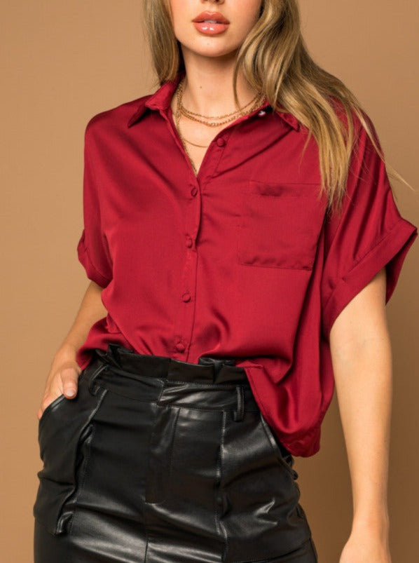 Satin Boxy Button Down