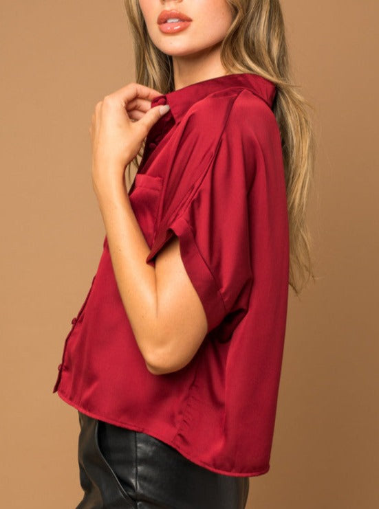 Satin Boxy Button Down
