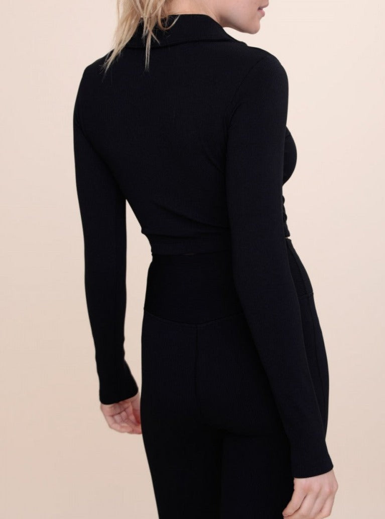 Ribbed Long Sleeve Polo