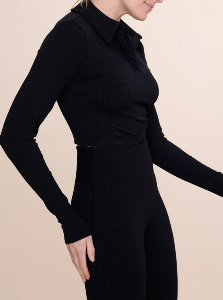 Ribbed Long Sleeve Polo