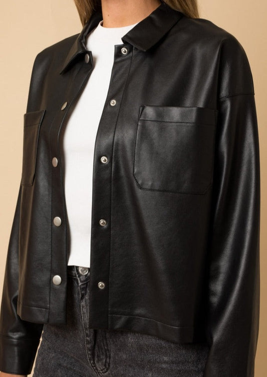 Faux Leather Shirt Jacket