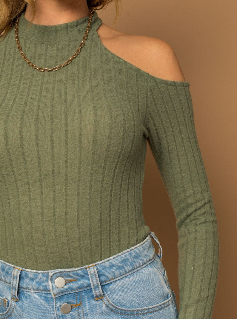 Cold Shoulder Knit Bodysuit