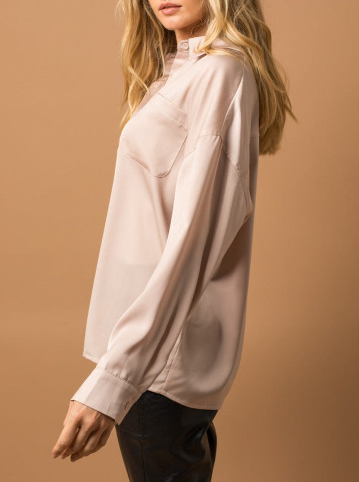 Oversized Satin Button Up
