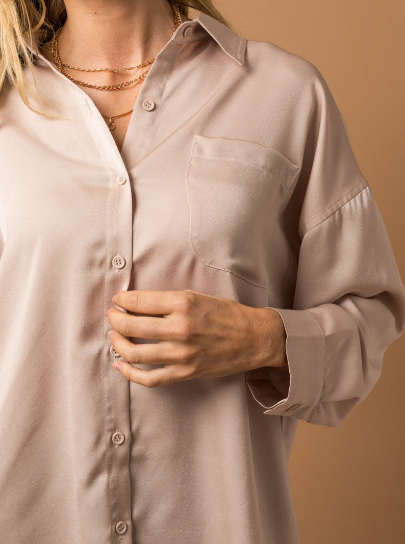 Oversized Satin Button Up