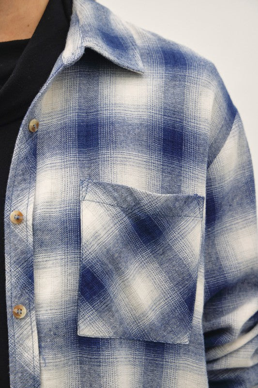 Indigo Blue Plaid Flannel Button Up