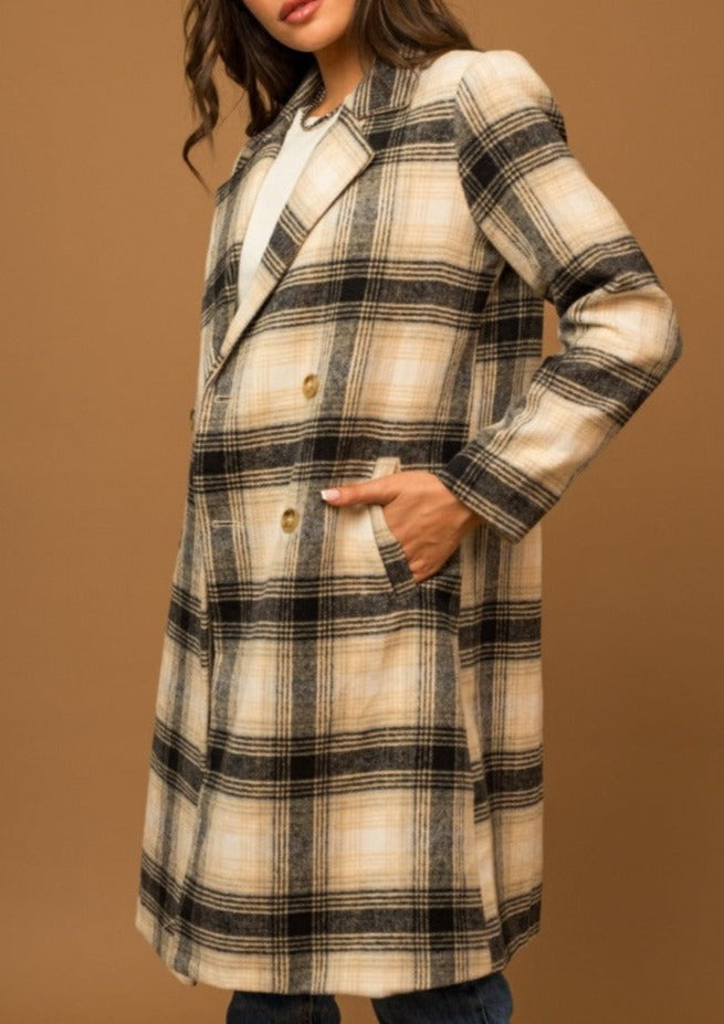 Double breasted sale plaid coat