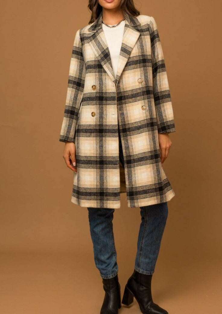 Double-Breasted Plaid Coat
