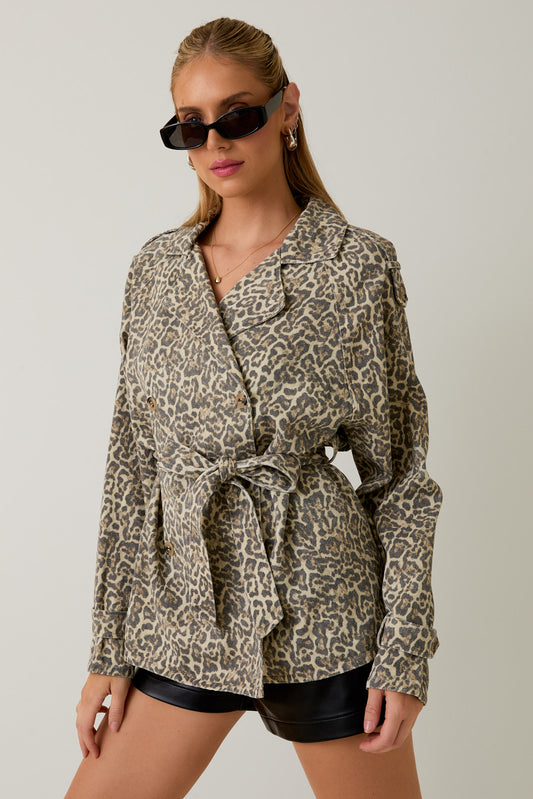 Hourglass Leopard Short Trench Coat