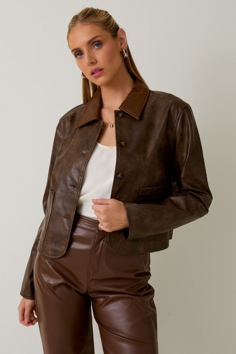 Mocha Brown Faux Leather Jacket