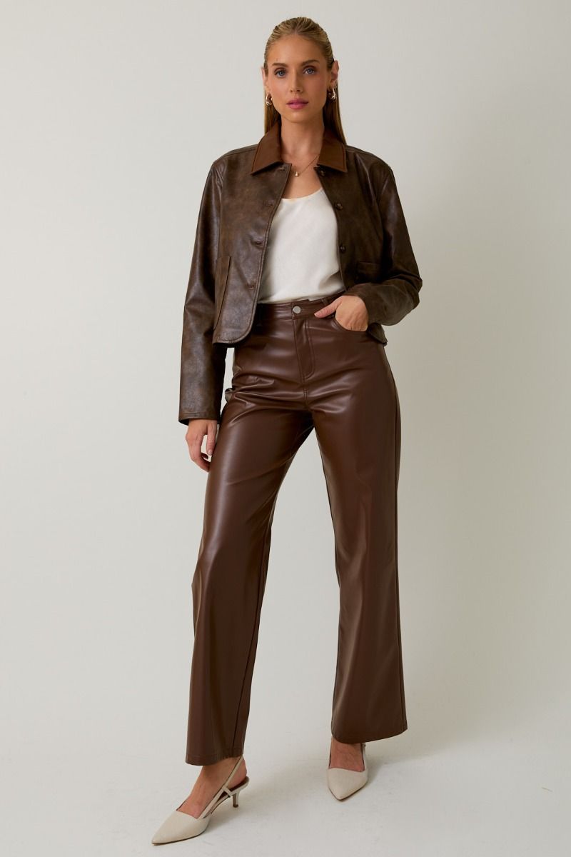 Mocha Brown Faux Leather Jacket – Lynette Tracy