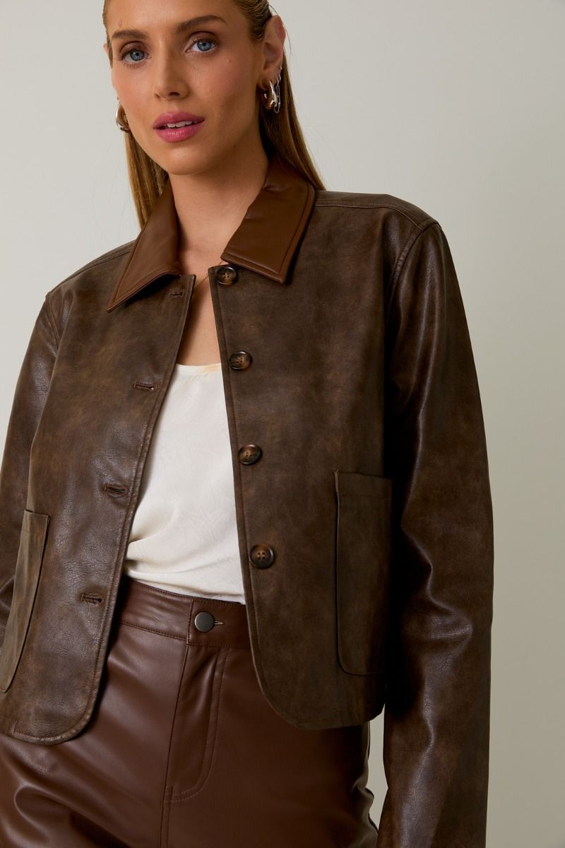 Mocha Brown Faux Leather Jacket