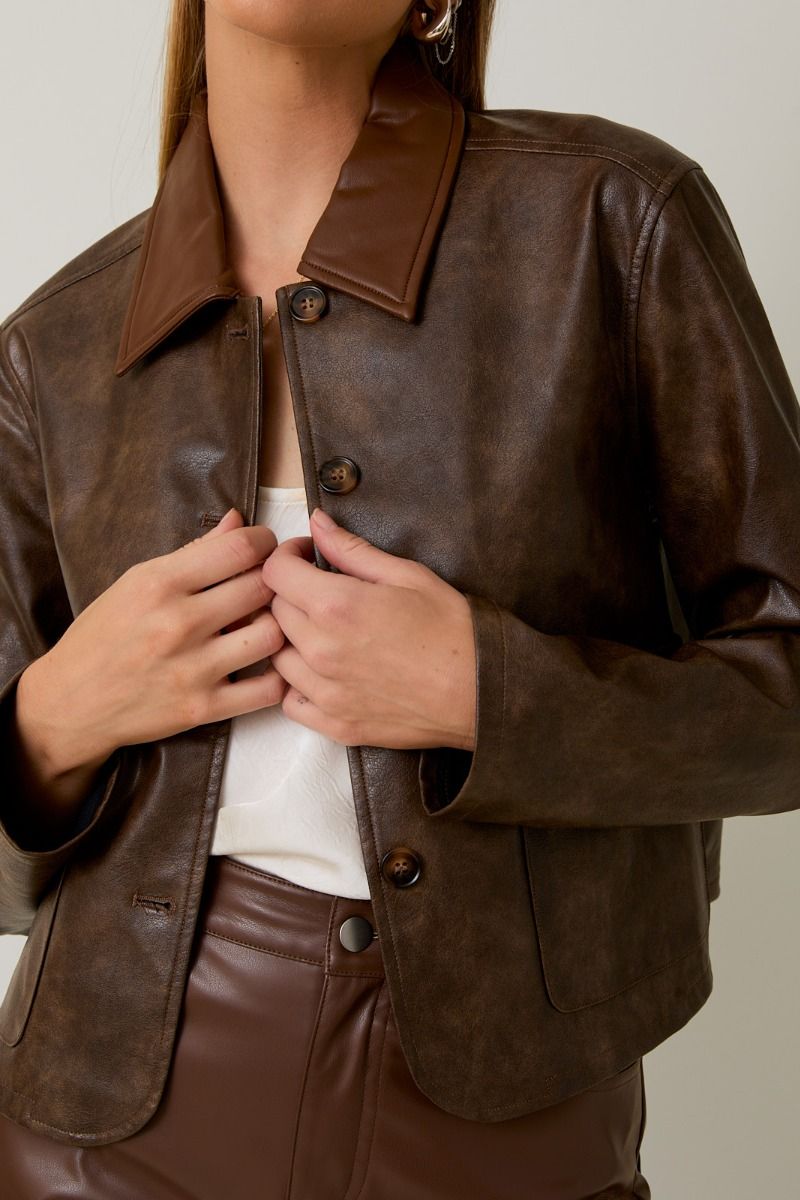 Mocha Brown Faux Leather Jacket