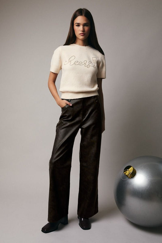 Wide Leg Faux Leather Pants