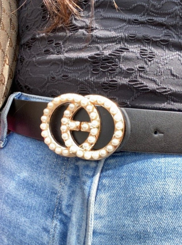 Pearl Double Ring Belt - Black