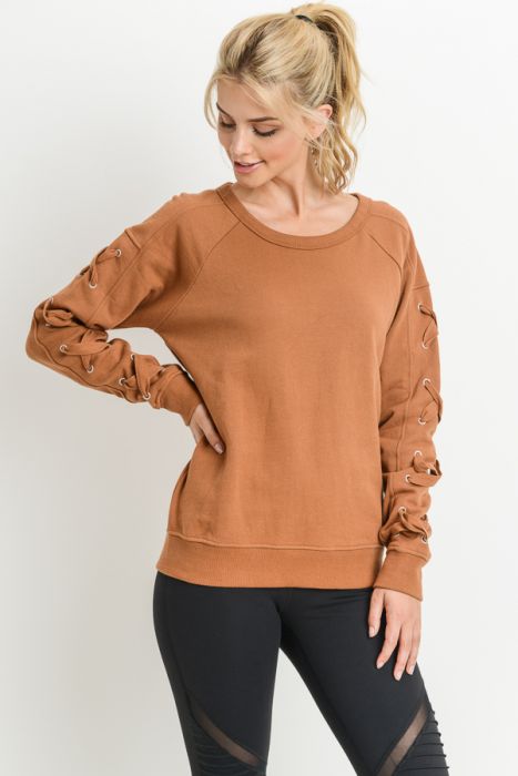 Lace Sleeve Fleece Sweatshirt