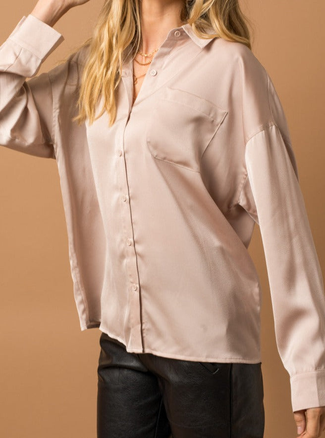 Oversized Satin Button Up
